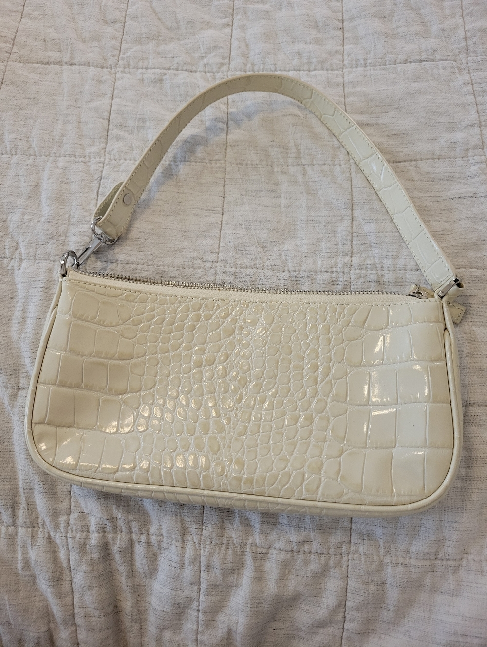 BY FAR White Croc Embossed Leather Going Out Shoulder Bag